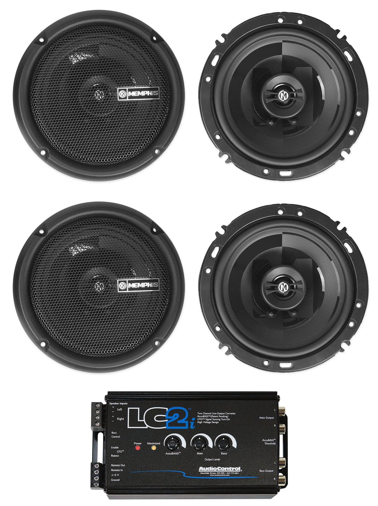 4 Memphis Audio PRX602 6.5 Speakers+AudioControl Hi/Lo Converter Bass