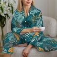 thumbnail image 6 of Honeii Tropical Leaves print Women's Pajama Sets Long Sleeve Button Down Sleepwear Nightwear Soft Pjs Lounge Sets-Medium, 6 of 7