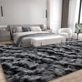 thumbnail image 5 of Janvonne 6x9 Fluffy Area Rug for Bedroom Living Room, Soft Fuzzy High Pile Shaggy Carpets for Nursery Kids Room Dorm, Home Decor, Tie-dye Stripes in Black and Grey, 5 of 8