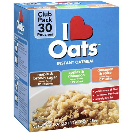 I Love Oats Maple & Brown Sugar, Apples & Cinnamon, Cinnamon & Spice Instant Oatmeal, 30ct