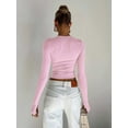 thumbnail image 5 of Women Basic Long Sleeve T Shirt Crew Neck Slim Fitted Crop Top Solid Y2k Going Out Tight Tees Tops with Thumb Holes, 5 of 6