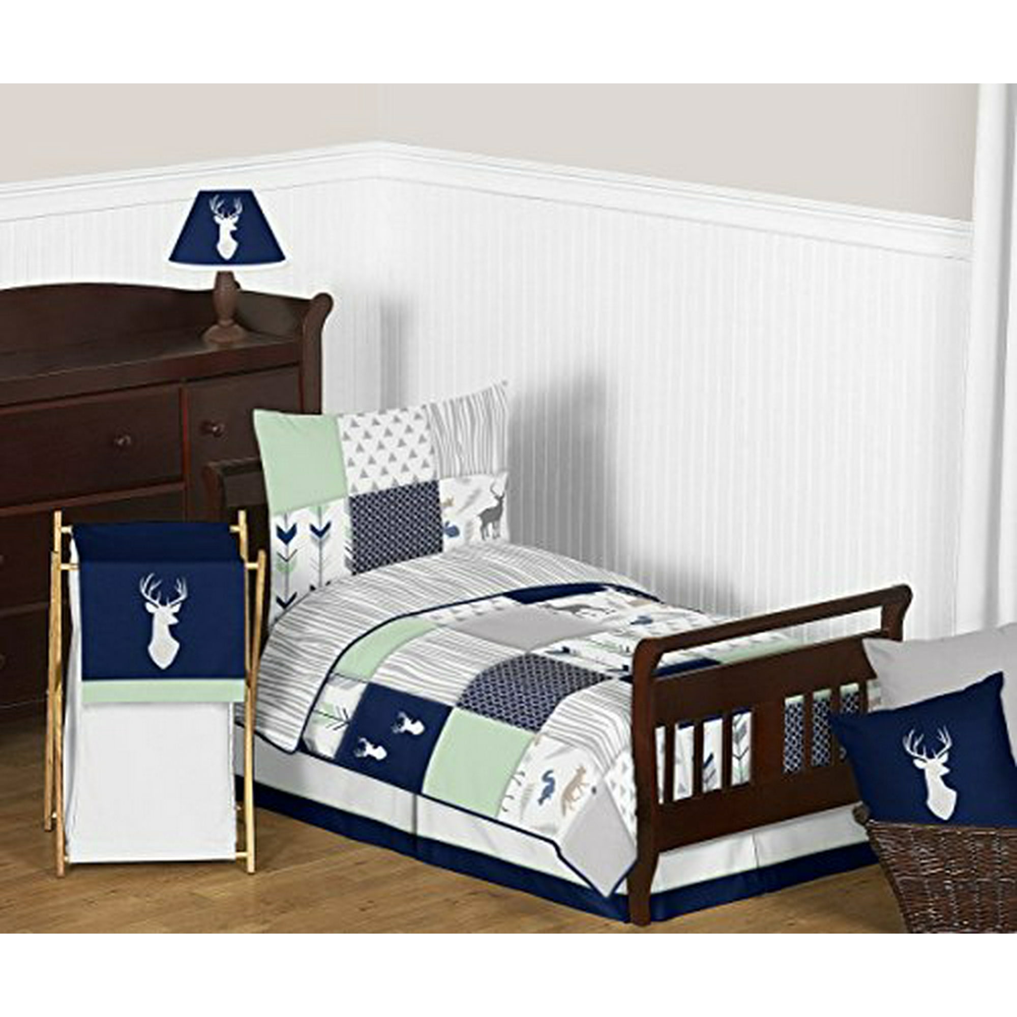 Navy Blue Mint And Grey Woodsy Deer Boys Toddler Bedding 5 Piece Comforter Sheet Set Walmart Canada