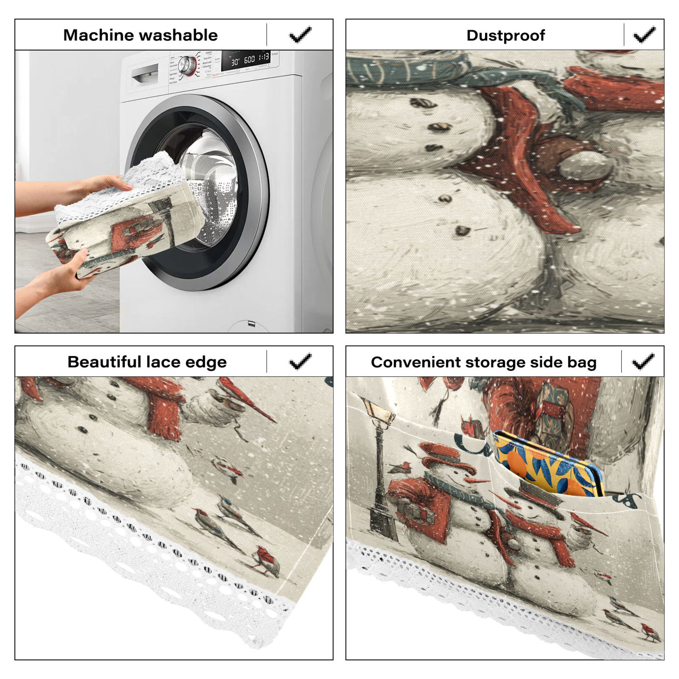 Wobogo Vintage Snowman Washing Machine Cloth Dryer Refrigerator Top Cover Protective Non-Slip Mat For Kitchen Laundry