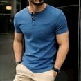 thumbnail image 2 of FRSASU Men's Lightweight Henley Shirt Casual Stretch Slim Fit Short Sleeve Button Up T-Shirt with Pocket Blue, 2 of 9