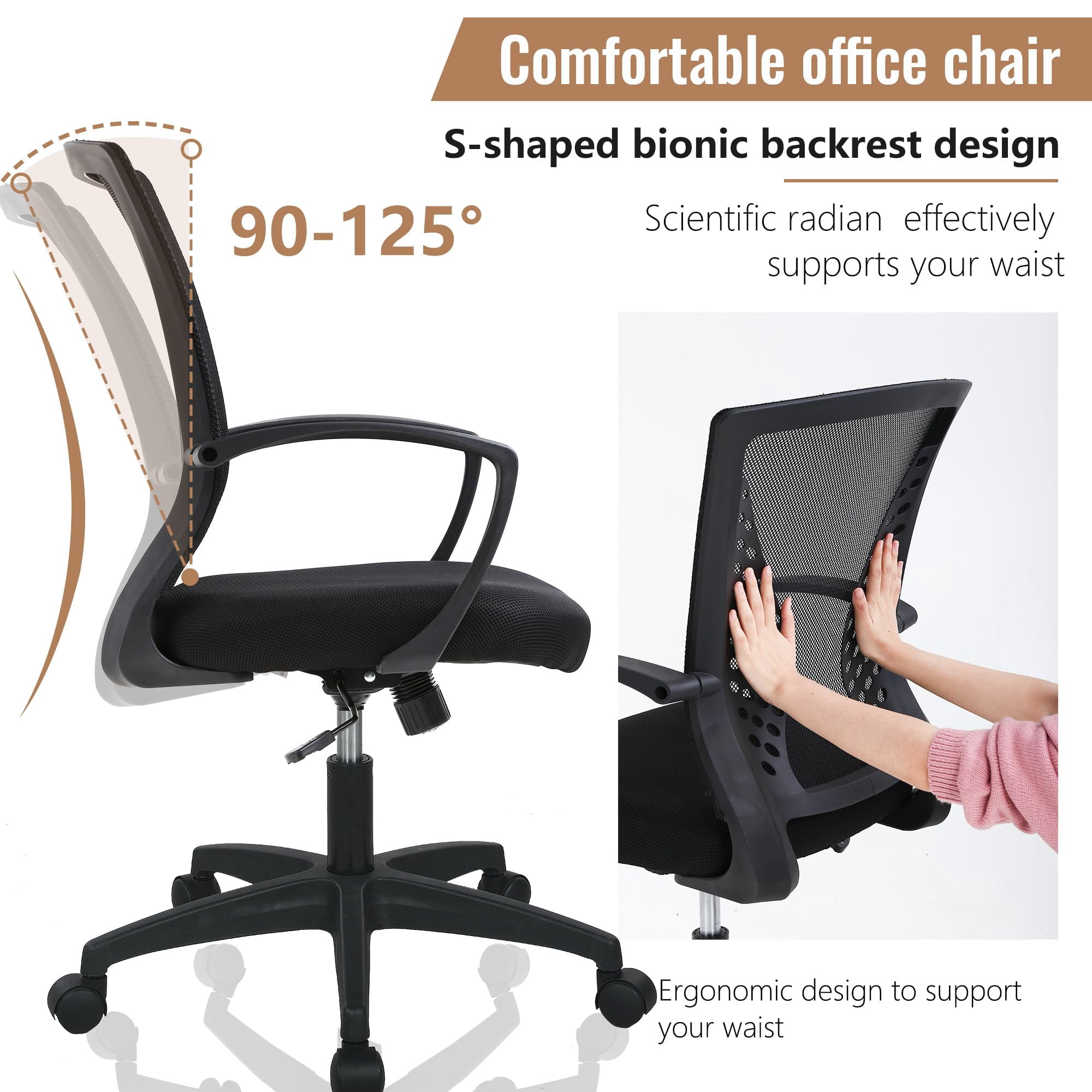 FDW Ergonomic Office Chair, Swivel Rolling, Lumbar Support for Men, Women(Black)
