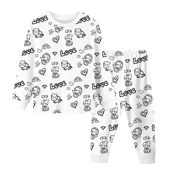 WOYY Girls DIY Hand Painted Pajamas Long Sleeve Top Pants Sleepwear Loungewear, Sizes 2-8