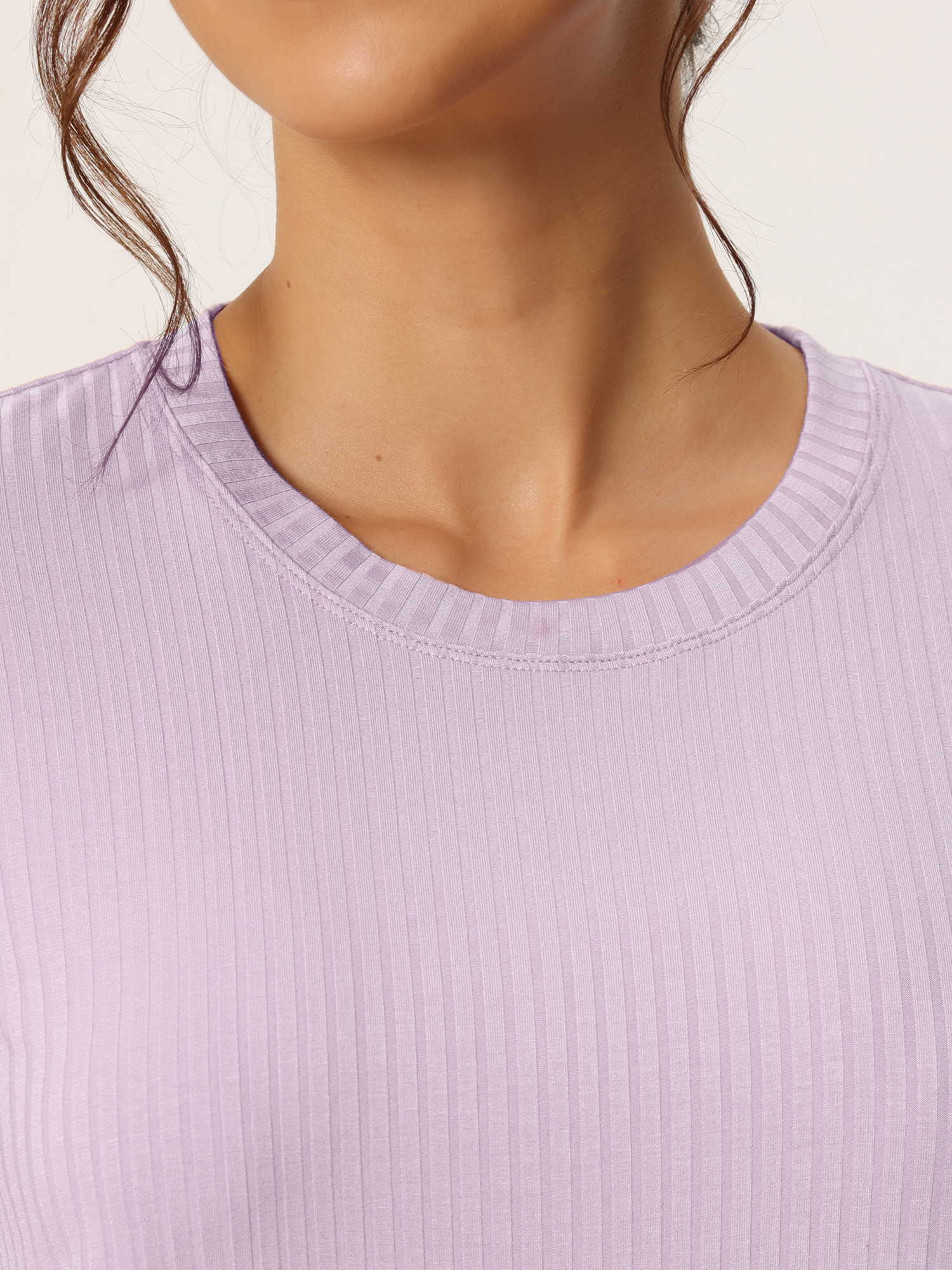 DARING DIVA Women's Ribbed Knit Round Neck Short Sleeve Pajamas Set 2XL Purple