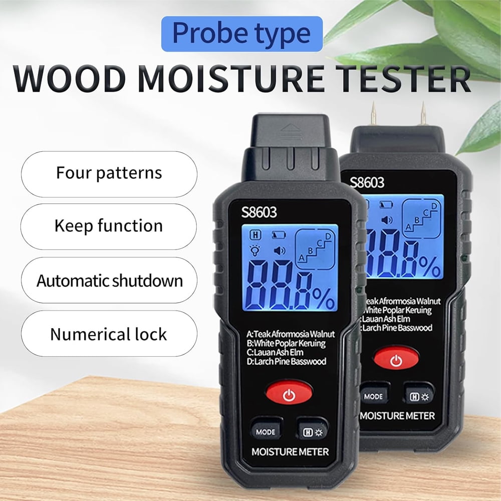 Digital Wood Moisture Meter for Drywall, Lumber & Concrete, Mold Moisture Detector with LCD Display, Wall Water Leak Sensor, Firewood Humidity Tester, Handheld Moisture Gauge for Home Inspection