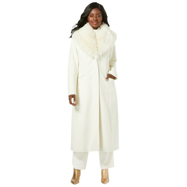 Faux Fur Collar Coat, Winter White Wool Coat Ladies