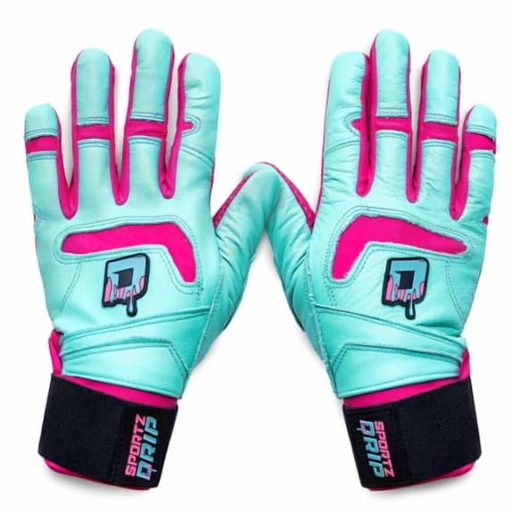 Sportz Drip Teal/Pink Leather Baseball & Softball Batting Gloves, Youth L/XL, 1 Pair