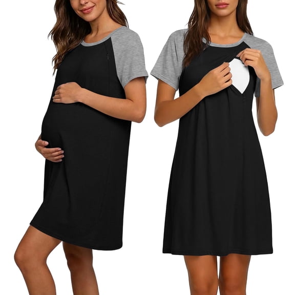 ZVNAΖH Women's Maternity Nursing Dress, Colorblock Raglan Sleeve Breastfeeding Knee Length Dress with Hidden Zipper for Pregnancy, S-2XL