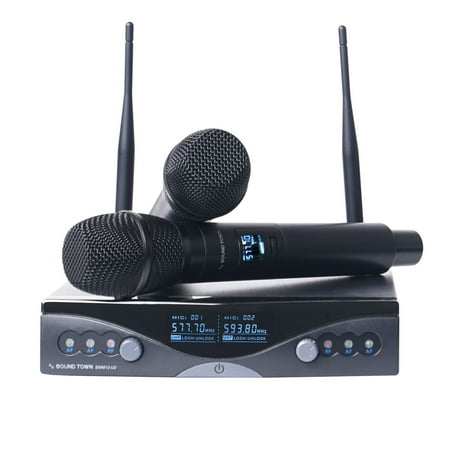 - Sound Town Professional Dual-Channel UHF Wireless Microphone System with LED Display, 2 Handheld Mics (SWM12-U2HH)
