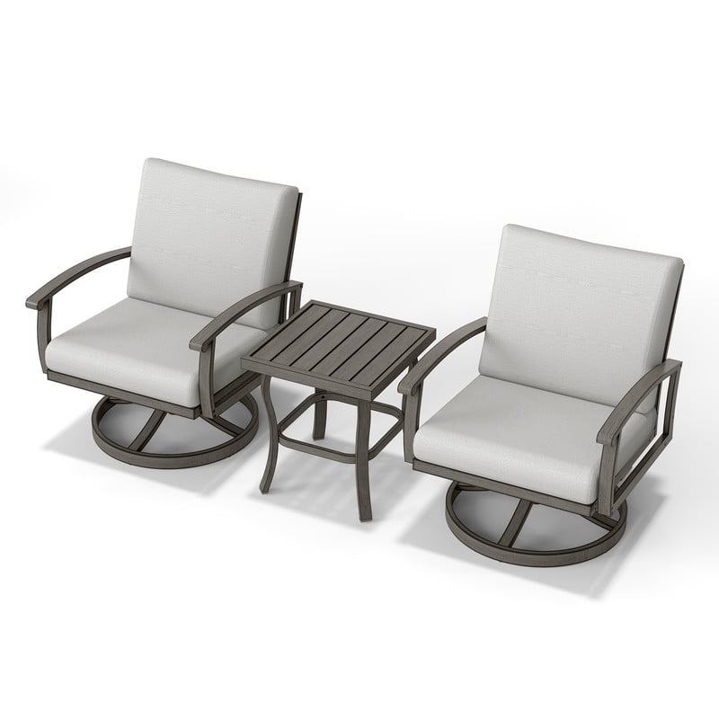 Aluminum Outdoor Bistro Set - 3 Piece Swivel Rocker Patio Chairs with Thick Cushions and Side Table, Small Patio Furniture Set for Backyard Porch Balcony