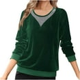 thumbnail image 3 of QATAINLAV Womens Plus Size Velvet Tees Tops Solid Casual Crewneck Pullover Blouses Dressy Long Sleeve Elegant Velour T-shirt, Green, XXL, 3 of 7