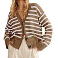 thumbnail image 3 of V Neck Button Down Long Sleeve Open Front Ribbed Knit Outerwear Womens Striped Cardigan Sweaters, 3 of 6