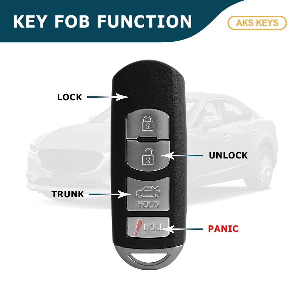 AKS KEYS New Replacement for Mazda 2014 - 2019 Prox Smart Fob Key 4B FCC# WAZSKE13D01