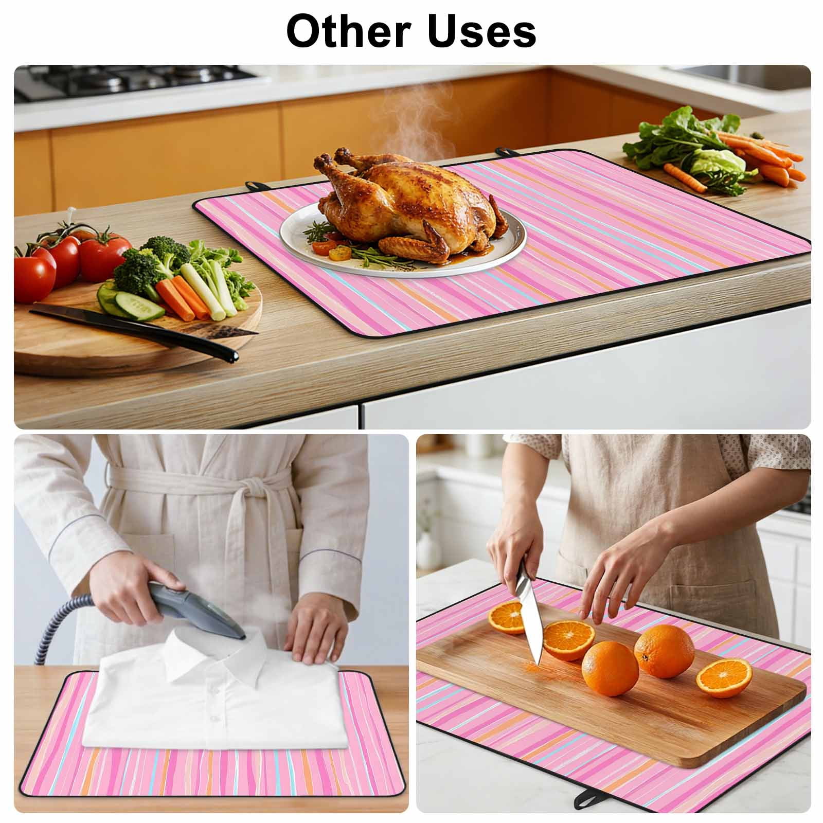 Pink Orange Blue Stripe Stove Top Cover for Electric Stove, Heat-proof & Non Slip Glass Top Stove Cover Protector, Modern Abstract Art Striped Farmhouse Kitchen Flat Cooktop Rubber Mat 24x21 Inches