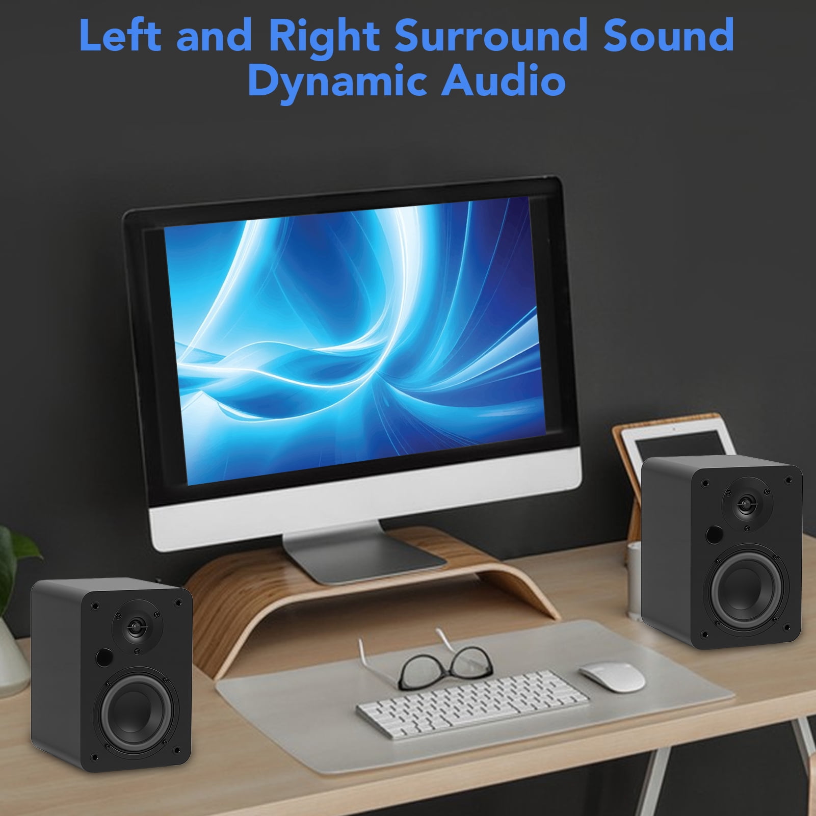 80W Active Bookshelf Speakers, Record Player Speakers with 4 Inch Woofer, Stereo Studio Monitor Speakers, Bass & Treble Adjust TV Speakers with USB/Optical/AUX Input for PC, Black