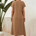 thumbnail image 5 of Avolia Plus Size Women Short Sleeve Dress with Pockets Pleats Round Neck Lightweight Casual Wear Brown XL, 5 of 7