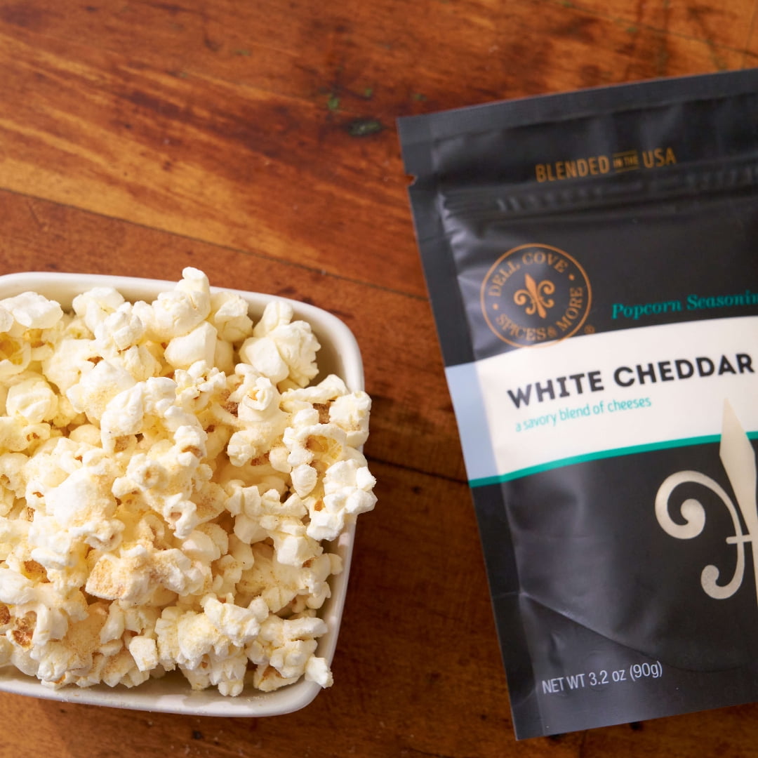 Low Sodium White Cheddar Popcorn Seasoning - Real Cheese, Low Calorie Gourmet Popcorn Flavor - Dell Cove Spices, Bulk Bag - 1 Pound