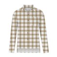 thumbnail image 4 of Blmnix Womens Button Down Shirts Beige Peasant Plaid Women Long Sleeve Tops V-Neck Long Sleeve Shirts, 4 of 5