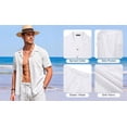 thumbnail image 6 of RICHCOIN Men 2 Piece Linen Outfit Beach Button Down Shirt Casual Loose Pant Sets, 6 of 7