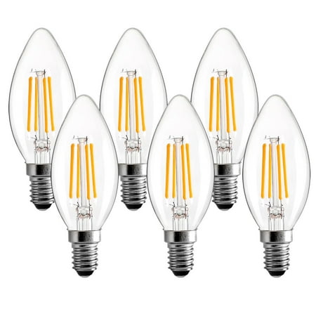 

BRIMAX 6pcs C35 Candelabra Dimmable LED Bulbs E12 Base 4W 2700K Soft White Light 120V Filament Candle Light Bulbs for Foyer Chandeliers Ceiling Fan