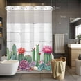 thumbnail image 3 of Summer Botanical No Hook Shower Curtain with Snap in Liner Tropical Saguaro Opuntia Cactus Wood Grain Waterproof Bathroom Shower Curtain with See Through Top Window for Bathtub 60" x 72", 3 of 9