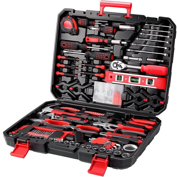 TLGREEN 198 Piece SAE Tool Set, Hand Tool Kit for Home, with Tool Box, Screwdrivers,Ratchet Wrench, Socket Adaptor, Wrench,Pliers Saw, Household Tool Set for Home, Car, Garage, Perfect Gift