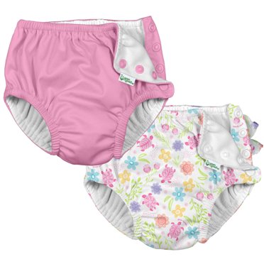 I Play 2 Pack Girls Reusable Absorbent Baby Swim Diapers Swimming Suit Bottom No Other Diaper Necessary Aqua Tropical Fruit Floral White 6 Months