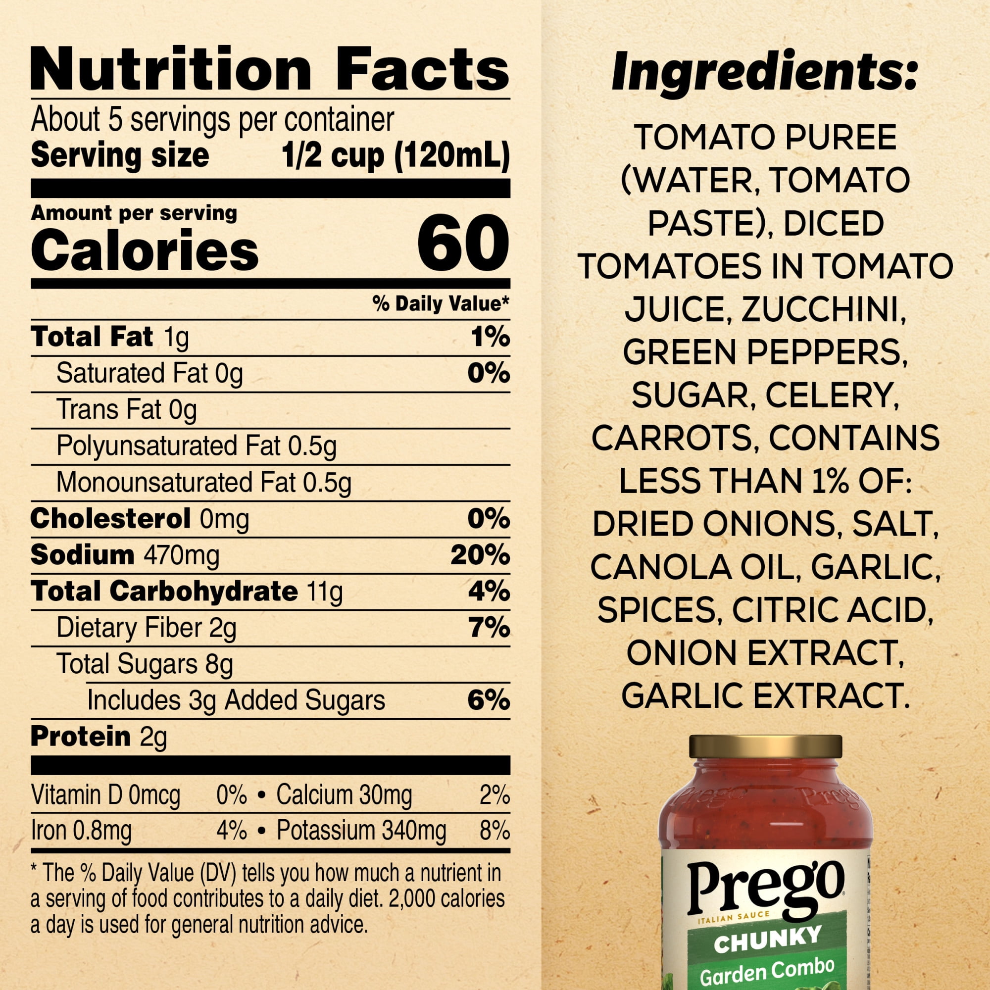 (6 pack) Prego Chunky Garden Combo Spaghetti Sauce, 23.75 oz Jar