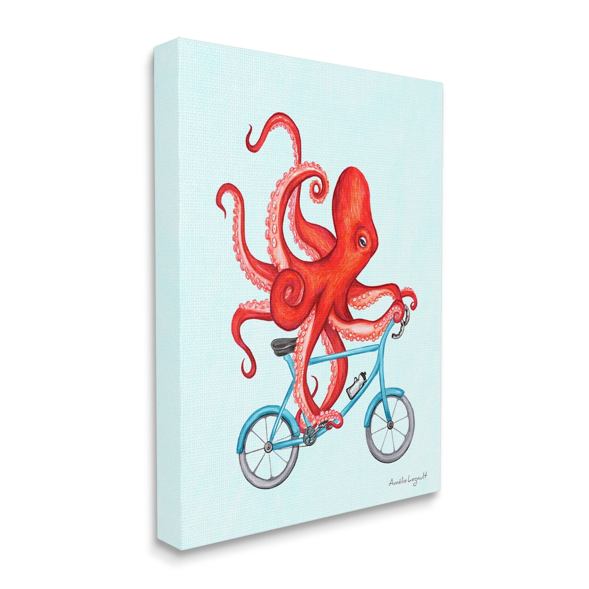 Stupell Industries Red Octopus Tentacles Riding Blue Bike Bicycle Graphic Art Gallery Wrapped Canvas Print Wall Art, Design by Amelie Legault