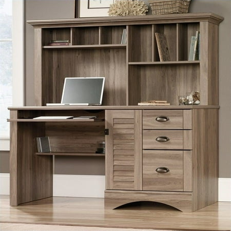 Sauder Harbor View Computer Desk With Hutch In Salt Oak