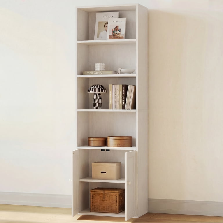 Casacomoda 6-Tier Bookcase with Cabinet, Modern White photo 2