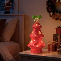 Kumdkd Red Ceramic Christmas Tree Desktop Ornament, 7.05 Inch Mini Holiday Decoration for Home, Office, Small Scene Layout, Festive Gift Idea, Handcrafted Ceramic Tabletop Decor with Gloss Finish