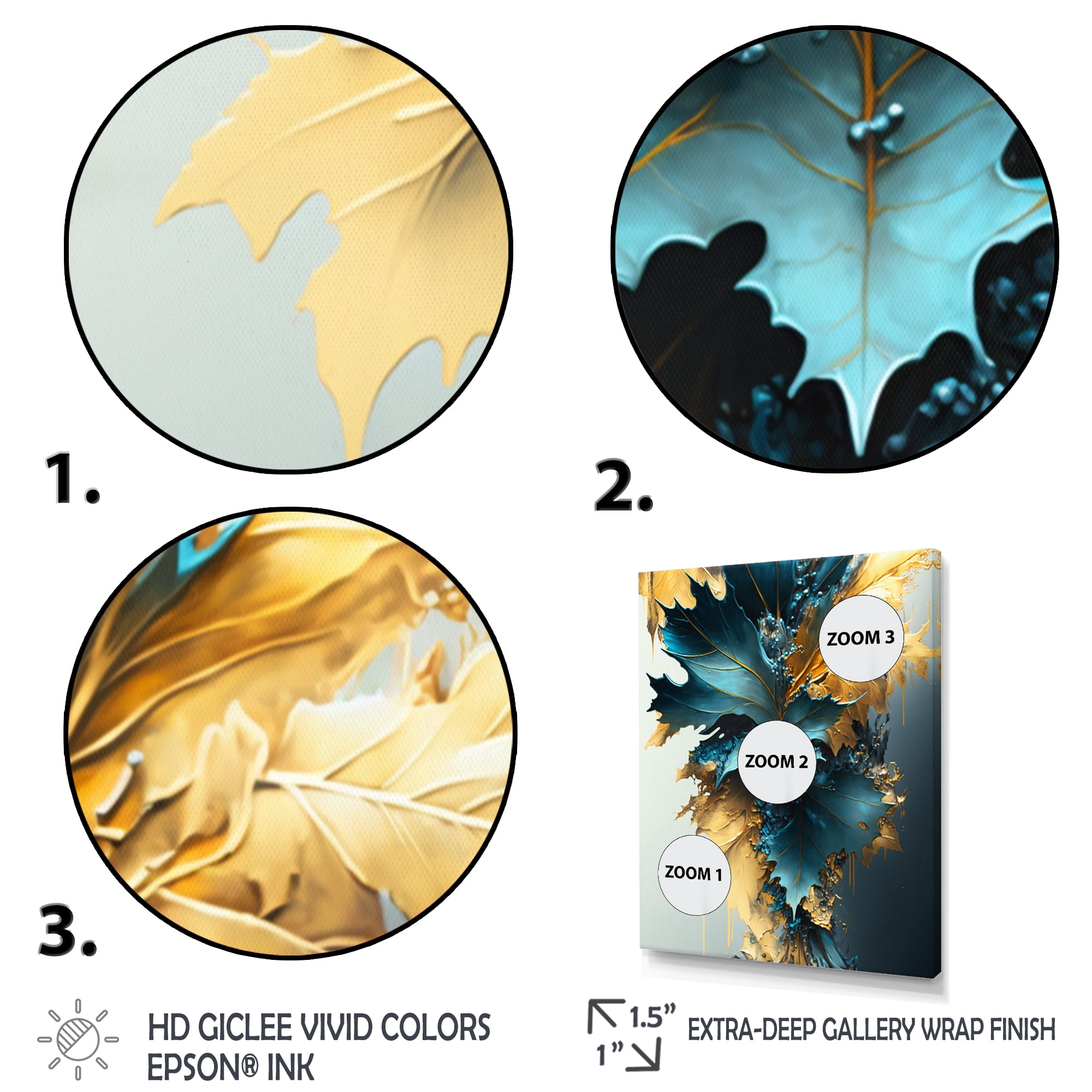 Designart Abstract Blue And Gold Leaves II Canvas Wall Art