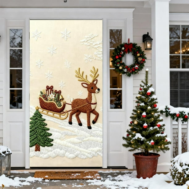 Mineart Christmas Snowman Door Cover Festive Design Decorative Door Curtain Hanging for Home Entryway Party Holiday Decoration
