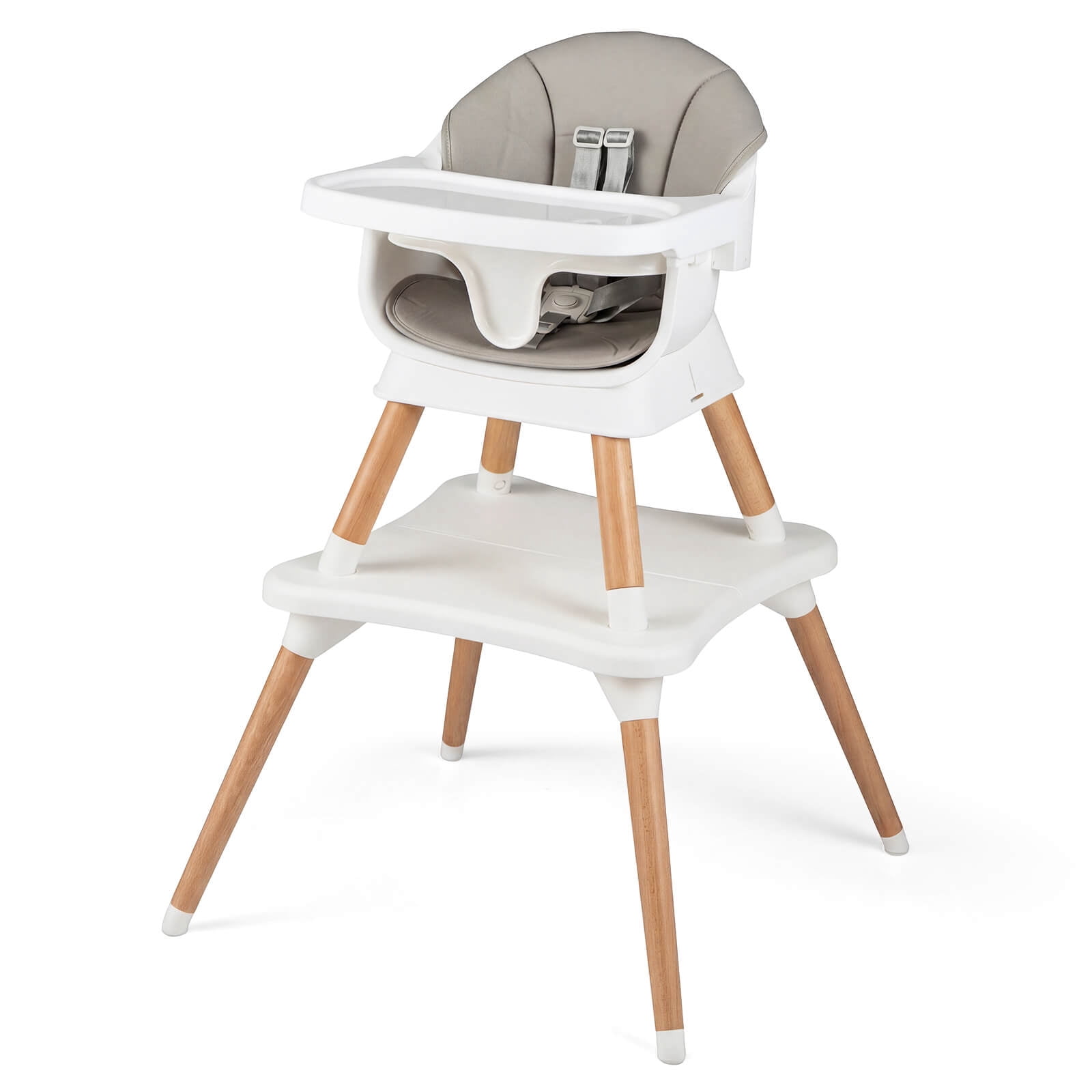 Costway 9-in-1 Kids Table & Chair Set with Solid Wood Legs, Removable Dishwasher-Safe Tray Gray + White