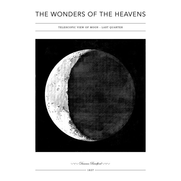 Wonders of the Heavens Duncan Bradford Telescopic View of Moon Last Quarter Antique Telescopic Classic Illustration Wall Art Poster Print Picture