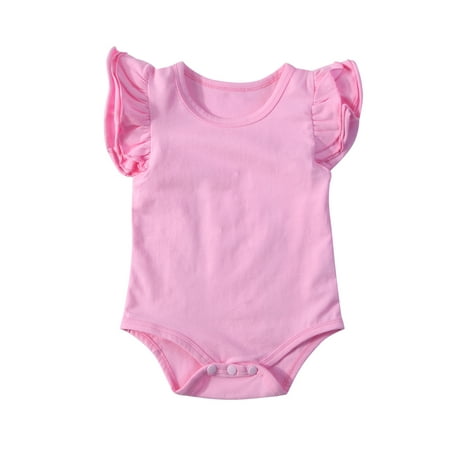 

Musuos Baby Girl Short Sleeve Romper Basic Plain Ruffle Jumpsuit Cotton Blend Bodysuit