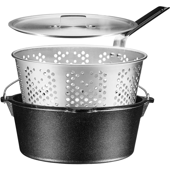Bruntmor | Pre-Seasoned Cast Iron Fish Fryer 9 Quart Stock Pot Dutch Oven