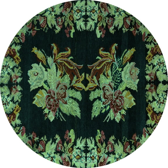 Ahgly Company Indoor Round Medallion Turquoise Blue French Area Rugs, 7' Round