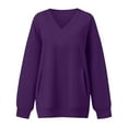 thumbnail image 4 of vigerkar V Neck Solid Color Sweatshirt Women with Pocket No Hood Comfy Soft Fall Winter Outfits Lounge Long Sleeve Casual Pullover Top (Purple, XL), 4 of 7