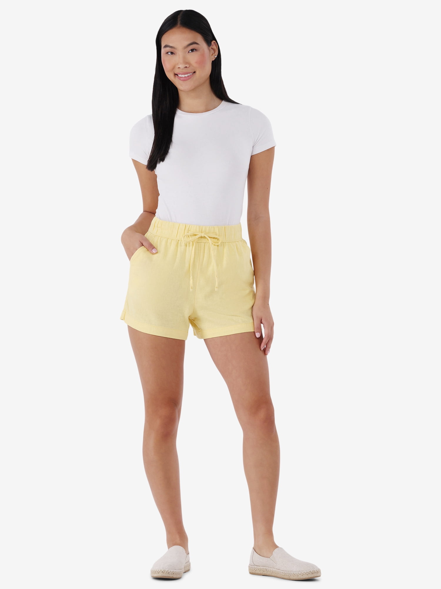 Time and Tru Women's Linen Blend Pull On Shorts, 3.5" Inseam, Sizes XS-XXXL