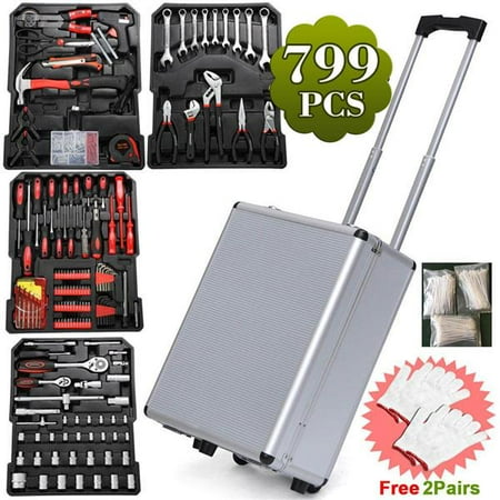 - Yaheetech 799pcs General Tool Set,Household Tool Kit, with Sturdy Aluminium Toolbox Storage Trolley(Screwdriver,Adjustable Wrench,Pliers,Ratchet,Claw Hammer)