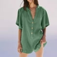 thumbnail image 6 of Annhoo Summer Rompers for Women V-Neck Short Sleeve Button Down Shorts Bodysuit Dressy Casual Loose Trendy Jumpsuits, 6 of 8