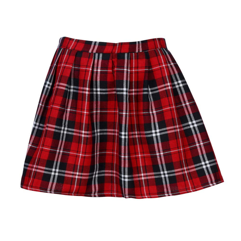 Mialoley Women's Summer High Waist Skirt Skater Flared Red Plaid