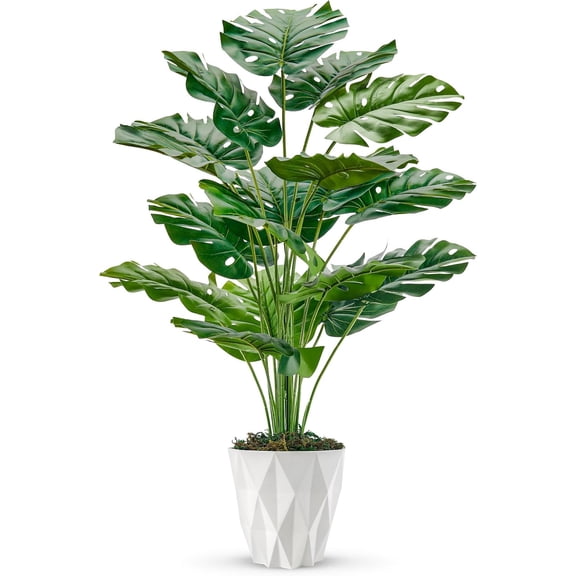 28" Tall Fake Plants Large Artificial Monstera Faux Potted Plants Indoor with White Pot for Home Office Living Room Decor
