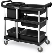 TUFFIOM 3-Tier Plastic Service Storage Utility Cart with Wheels, Heavy Duty Multi-Function Mobile Shelving Unit Organizer, Ideal for Restaurant, Foodservice, Office, Warehouse, Black