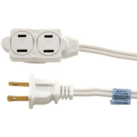 GE 3-Outlet Polarized Indoor Extension Cord with Twist-to-Close Outlet Covers, 6 Ft., White, 51937, JASHEP51937